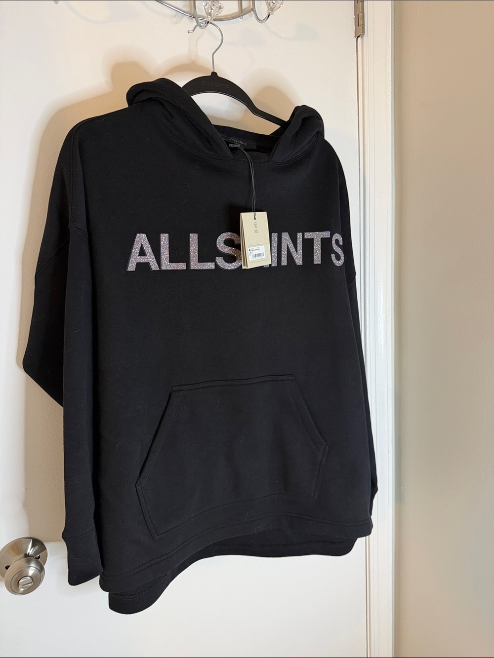 All Saints Black Hoodie with Sparkle Logo